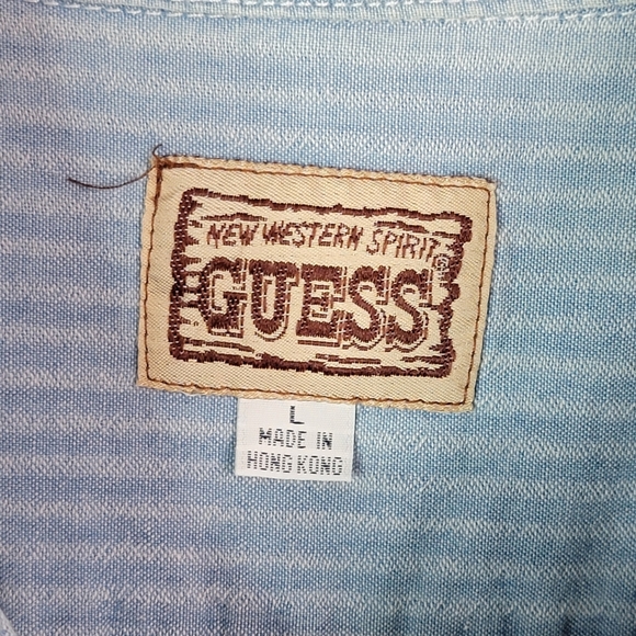 Guess Western Wear Vintage 80's 90's Pinstripe Button Down Collard Shirt Men's L - Picture 6 of 11
